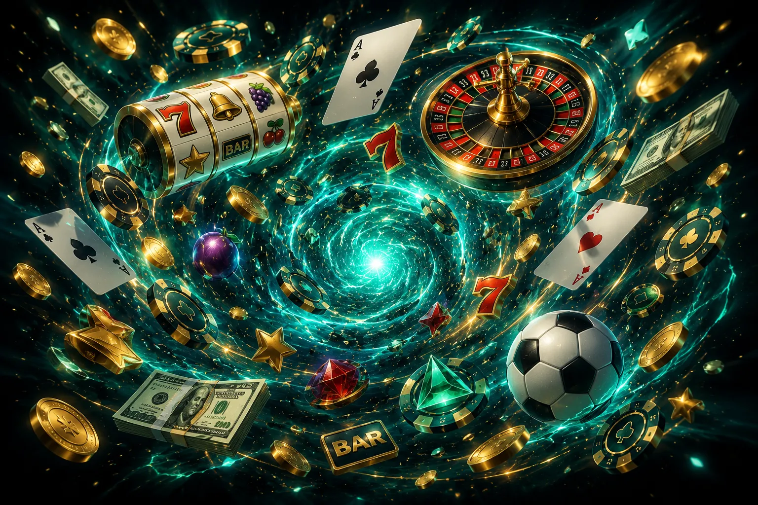 Roulette wheel and playing cards in premium casino setting